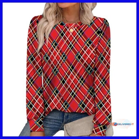 Women's Long Sleeve Tunic Blouse Polyester Spandex Loose Fit Casual - Picture 2 of 8